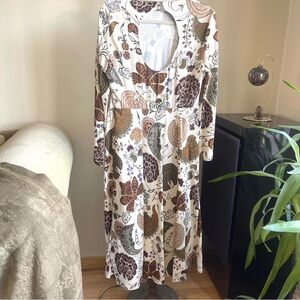 LAFAYETTE 148 NEW YORK - Tan Floral Midi Dress. Size-12 NWOT